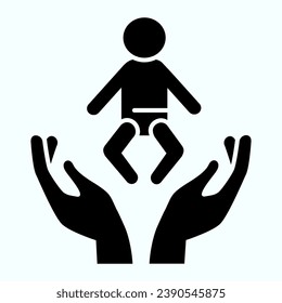 Icono sólido de cuidado infantil. Bebé en la ilustración vectorial de los brazos aislado en blanco. Diseño estilo glifo de protección infantil, diseñado para web y aplicación. Eps 10