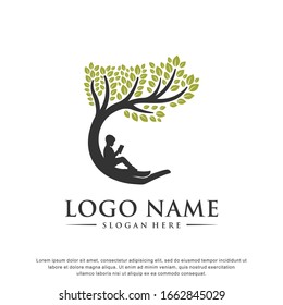 Child care. Tree logo. Abstract, balance, education and life design template. Vector illustration 
