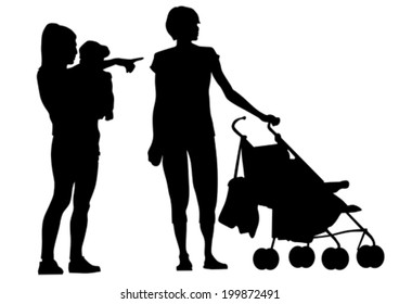 child and carriage on white background