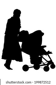 child and carriage on white background