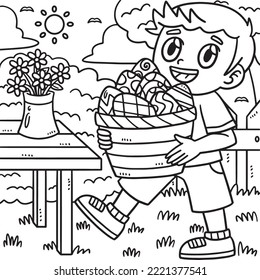 Child Carrying Basket of Easter Eggs Coloring