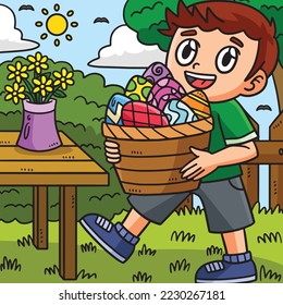 Child Carrying Basket of Easter Eggs Colored 