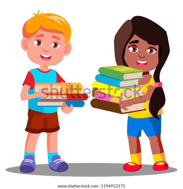 Child Carrying Heavy Pile Books Vector Stock Vector (Royalty Free ...