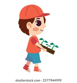 Child carrying sapling for planting
