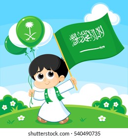 Child carrying Saudi Arabia Flag