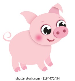 Child Cartoon Pig on white background. Vector Image