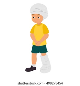 child in a cast. vector illustration