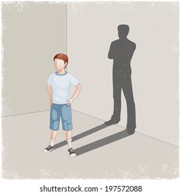 Child casting shadow of young man in vector