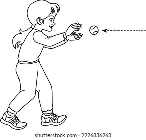 el niño captura la ilustración del vector de la línea de bola aislada en el fondo blanco