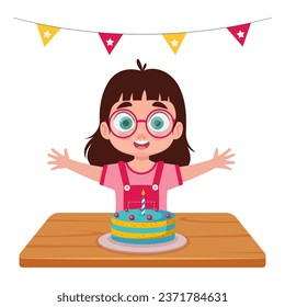 Child celebrating birthday, vector illustration
