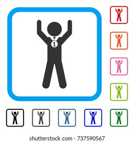 Child Champion icon. Flat grey pictogram symbol inside a light blue rounded rectangle. Black, gray, green, blue, red, orange color variants of Child Champion vector.