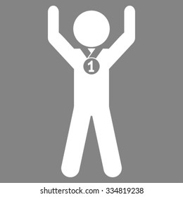 Child Champion vector icon. Style is flat symbol, white color, rounded angles, gray background.