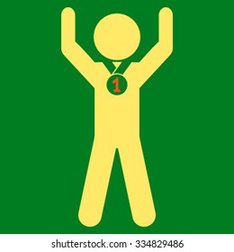 Child Champion vector icon. Style is bicolor flat symbol, orange and yellow colors, rounded angles, green background.