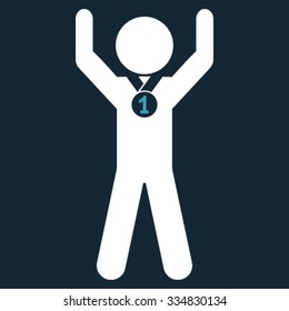 Child Champion vector icon. Style is bicolor flat symbol, blue and white colors, rounded angles, dark blue background.