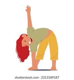 Child Character Engaged In Yoga Poses, Fostering Mindfulness, Flexibility, And Relaxation. Embracing Physical And Mental Wellbeing Through Gentle Movements. Cartoon People Vector Illustration