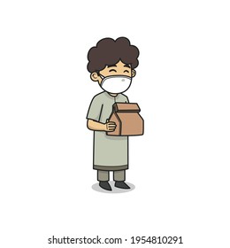 Child Character Holding a Gift to Distribute. Vector Illustration. Children Book.