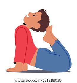 Child Character Peacefully Practicing Yoga, Stretching And Balancing Their Body, Cultivating Mindfulness, Strength, And Flexibility In A Serene And Playful Manner. Cartoon People Vector Illustration