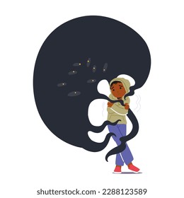 Child Character Terrified Of Someone Lurking In The Dark, Depicted In A Moody And Suspenseful Image. Concept Of Fear Can Be Used For Horror Or Thriller Content. Cartoon People Vector Illustration