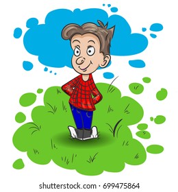 The child character.Standing in the clearing. vector illustration.
