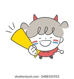 A child cheering while looking up