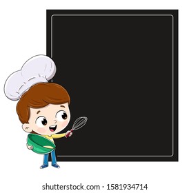Child chef with a blackboard where the menu is showing