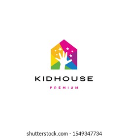 child children hand reach stars kid house logo vector icon illustration