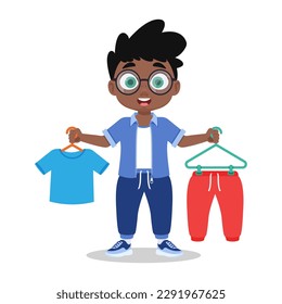 The child chooses things. Vector illustration