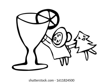 Child and a Christmas tree are fighting for a cocktail. The game. Graphics for any design