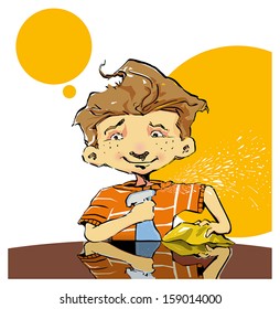 Child cleaning a glass table