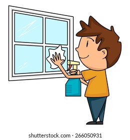 Child cleaning window, vector illustration