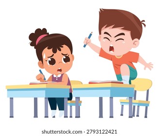 Child Climbing on Classroom Desk Dangerous Behavior Safety Education Illustration