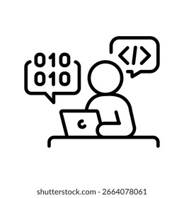 child coding black line icon. Vector isolated element. Editable stroke.