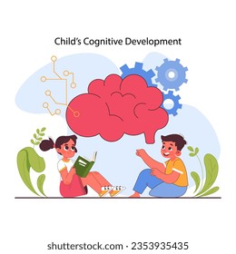 Child cognitive development. Process of kids intelligence, creativity and personality formation. Studying technique, primary school education system. Flat vector illustration