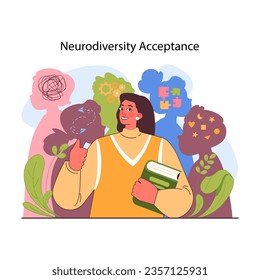 Child cognitive development. Process of kids intelligence, creativity and personality formation. Neurodiversity acceptance, primary school education system. Flat vector illustration