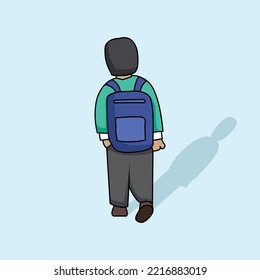 a child comes home from school walking alone carrying a bag