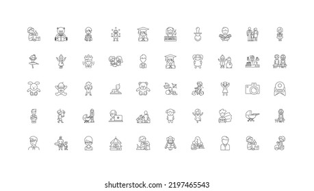 Child concept illustration, linear icons, line signs set, vector collection