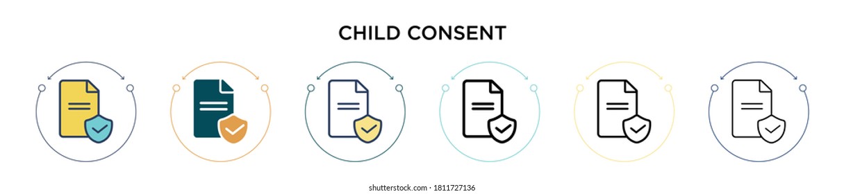 Child consent icon in filled, thin line, outline and stroke style. Vector illustration of two colored and black child consent vector icons designs can be used for mobile, ui, web