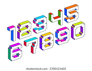 Criança construtor colorido mínimos números vetoriais quadrados 3D, numerais cúbico dimensional e alfabeto de números em estilo de brinquedo, fácil e divertido de aprender matemática.