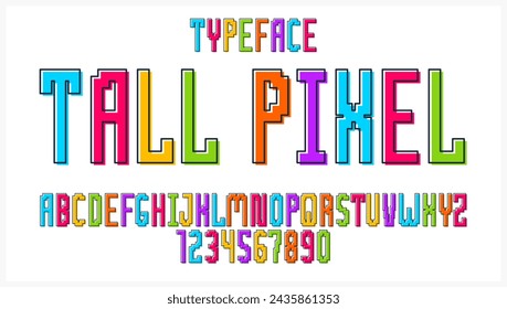 Child constructor colorful minimal square vector font, letters and numbers alphabet in toy style, multicolored geometric simplistic typography.