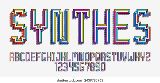 Child constructor colorful minimal square vector font with bevel effect, letters and numbers alphabet in toy beveled style, multicolored geometric 3D typography.