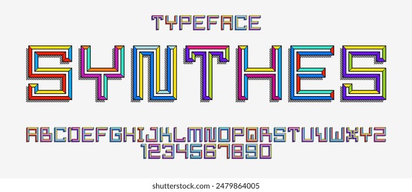 Child constructor colorful minimal square vector font with bevel effect, letters and numbers alphabet in toy beveled style, multicolored geometric 3D typography.