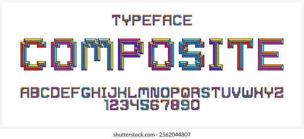 Child constructor colorful minimal square vector font with bevel effect, letters and numbers alphabet in toy beveled style, multicolored geometric 3D typography.