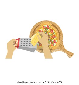 Child Cooking Pizza Illustration With Only Hands Visible From Above