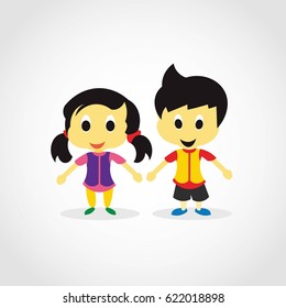 Child Couple Character Design Vector