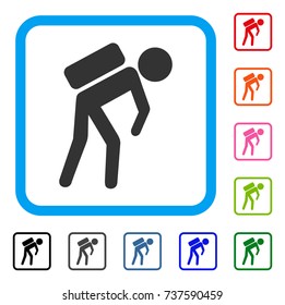 Child Courier icon. Flat grey pictogram symbol in a light blue rounded rectangle. Black, gray, green, blue, red, orange color additional versions of Child Courier vector.