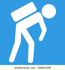Child Courier vector icon. Style is flat symbol, white color, rounded angles, blue background.