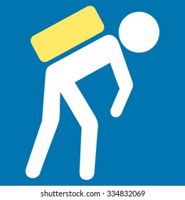 Child Courier vector icon. Style is bicolor flat symbol, yellow and white colors, rounded angles, blue background.