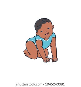Child crawling at first year of life, sketch vector illustration isolated.