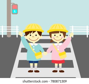 A child crossing a crosswalk