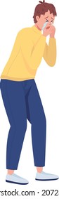 Niña llorando en el carácter vector de miedo de color semiplano. Figura permanente. Persona de cuerpo entero sobre blanco. Desglose mental aislamiento ilustración de estilo de dibujos animados modernos para diseño gráfico y animación
